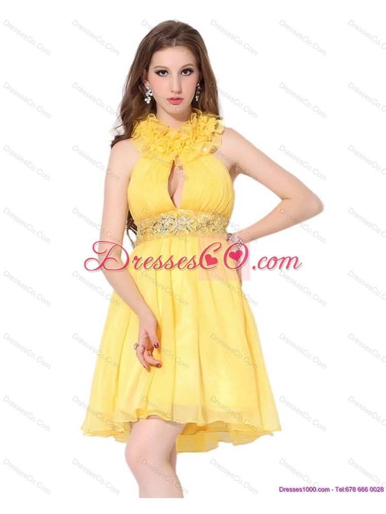 Halter Top Ruffled  Prom Dress with Beading
