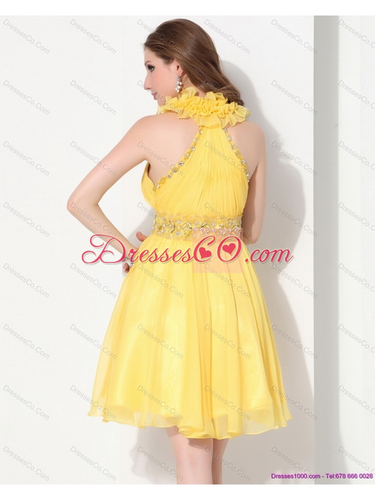 Halter Top Ruffled  Prom Dress with Beading
