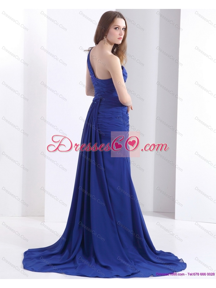 Pretty  One Shoulder Prom Dress with Ruching and Beading