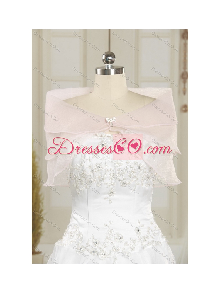 Ruffled Brush Train White Wedding Dress with Hand Made Flower