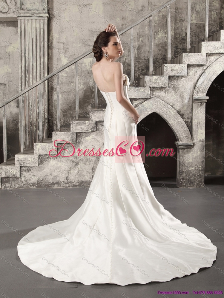 Exquisite Mermaid Strapless Wedding Dress with Ruching and Beading
