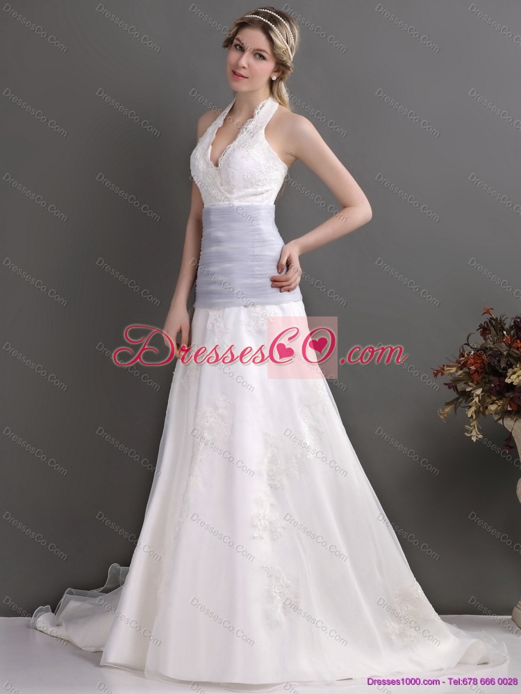 Romantic Halter Top Wedding Dress with Lace and Ruching