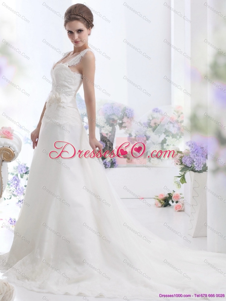 Wonderful A Line Wedding Dress with Lace and Hand Made Flowers