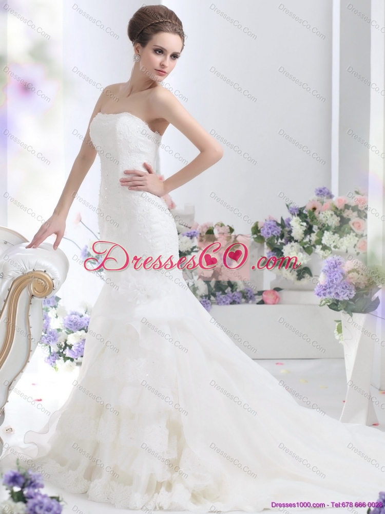 Wonderful Strapless Wedding Dress with Brush Train