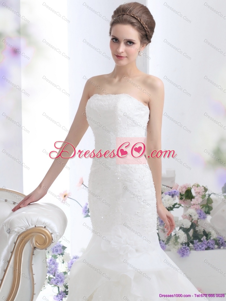 Wonderful Strapless Wedding Dress with Brush Train