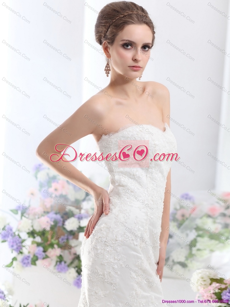 Fashionable Lace White Wedding Dress with Brush Train for