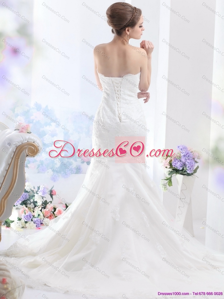 Fashionable Lace White Wedding Dress with Brush Train for
