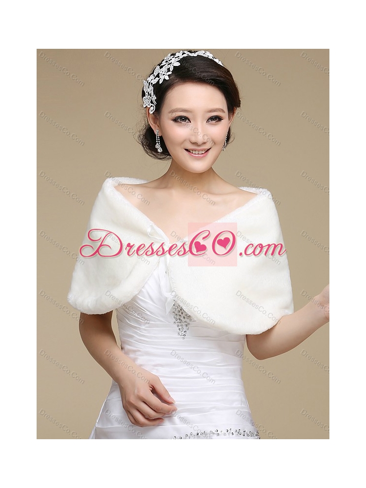 Perfect White V Neck Ruching Bridal Dress with  Brush Train
