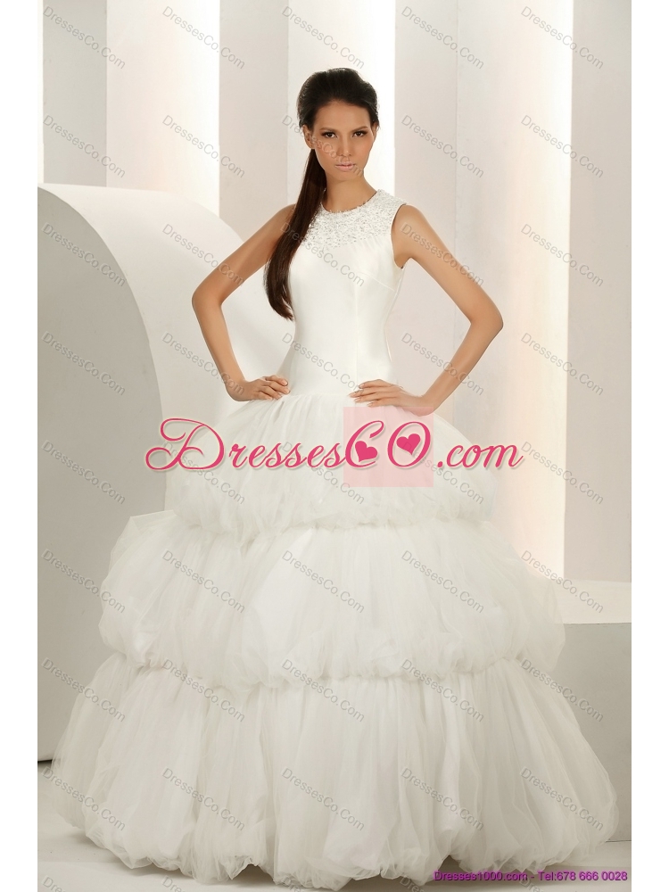 Perfect White Wedding Dress with  Ruffled Layers and Sequins