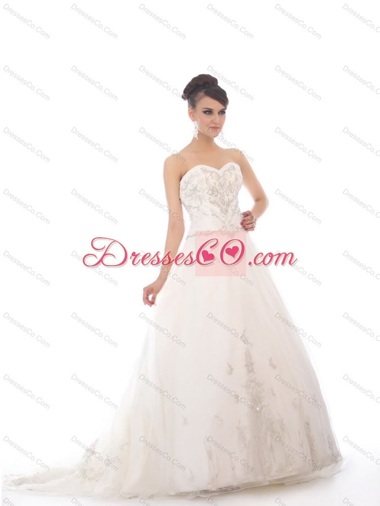 White Chapel Train Bridal Gowns with Beading and Appliques