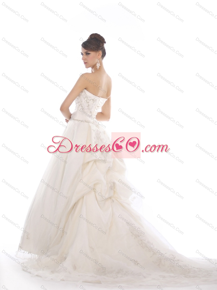 White Chapel Train Bridal Gowns with Beading and Appliques