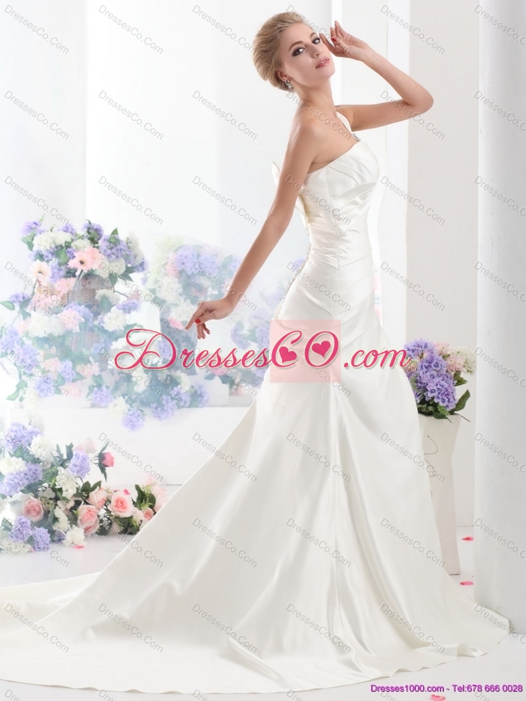Perfect  One Shoulder Wedding Dress with Ruching and Bowknot