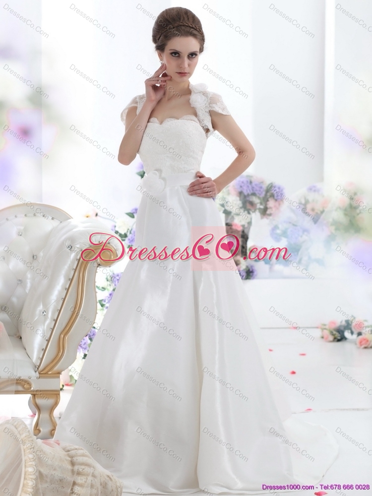 White Brush Train Maternity Wedding Dress with Hand Made Flower and Ruffles