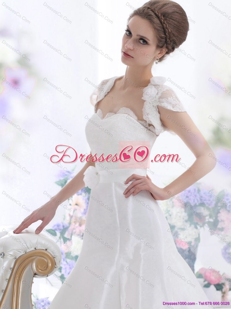 White Brush Train Maternity Wedding Dress with Hand Made Flower and Ruffles