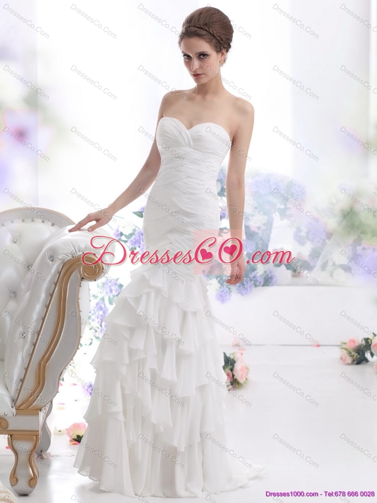 Elegant Wedding Dress with Ruching and Ruffled Layers