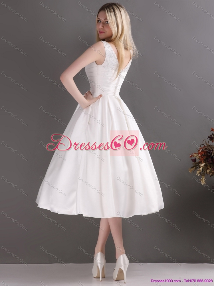 Popular Beaded Ruched  Short Wedding Dress in White