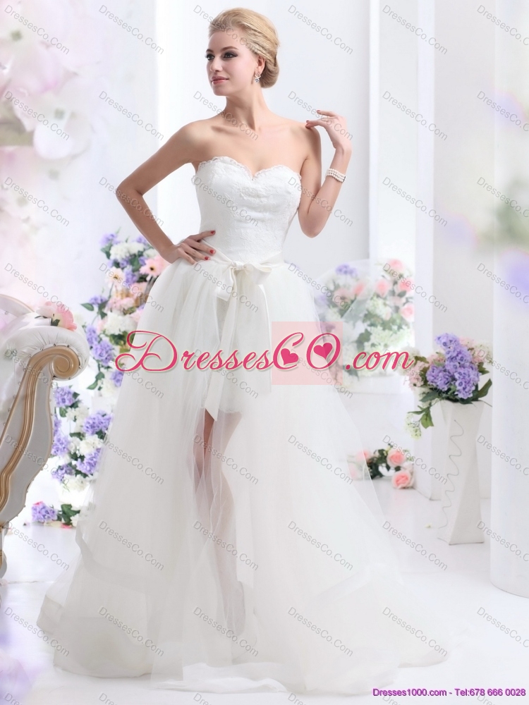 Romantic Wedding Dress with Lace and Sash