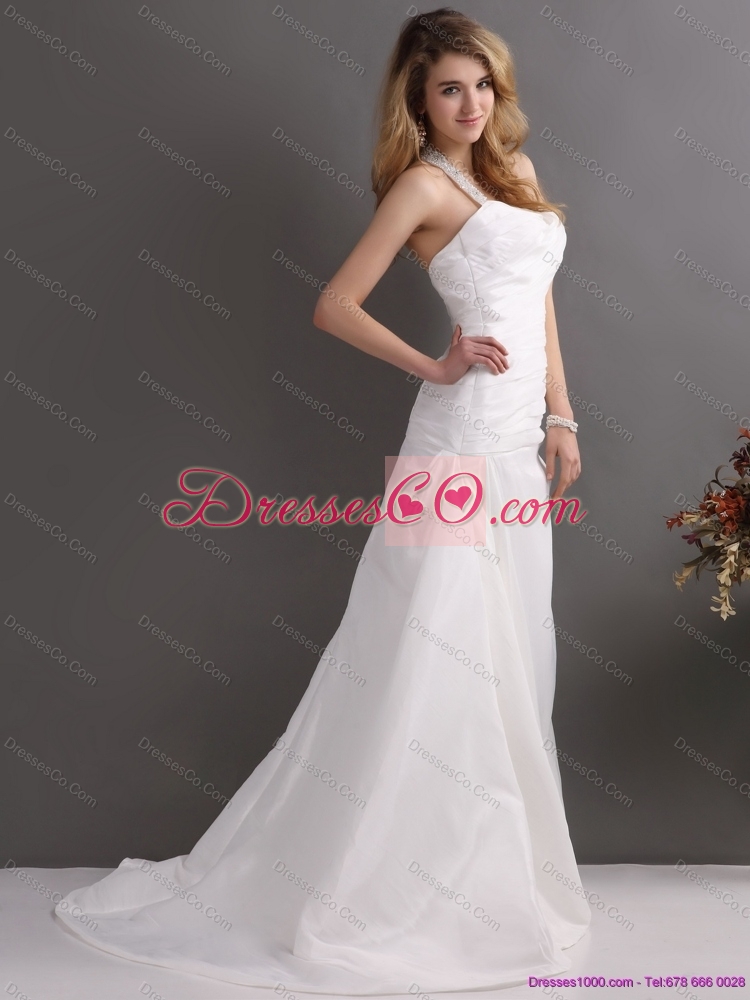 The Super Hot Halter Top Wedding Dress with Beading and Ruching