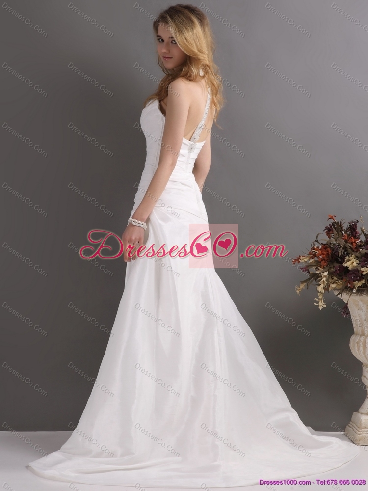 The Super Hot Halter Top Wedding Dress with Beading and Ruching