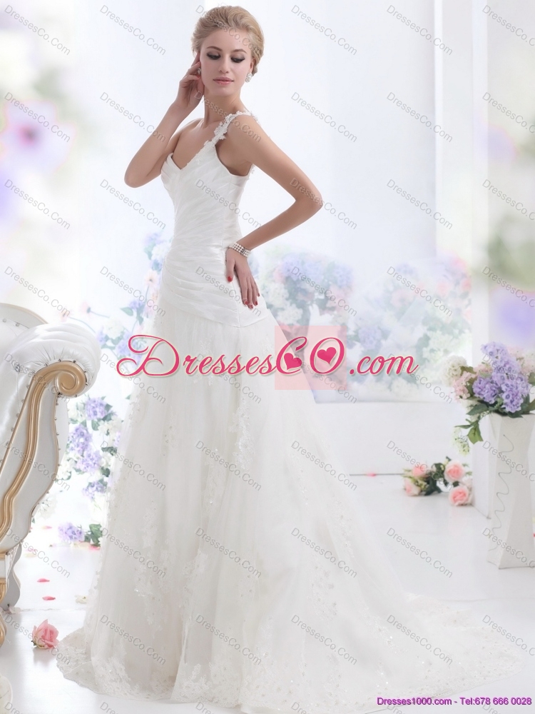 The Super Hot One Shoulder Wedding Dress with Ruching and Lace