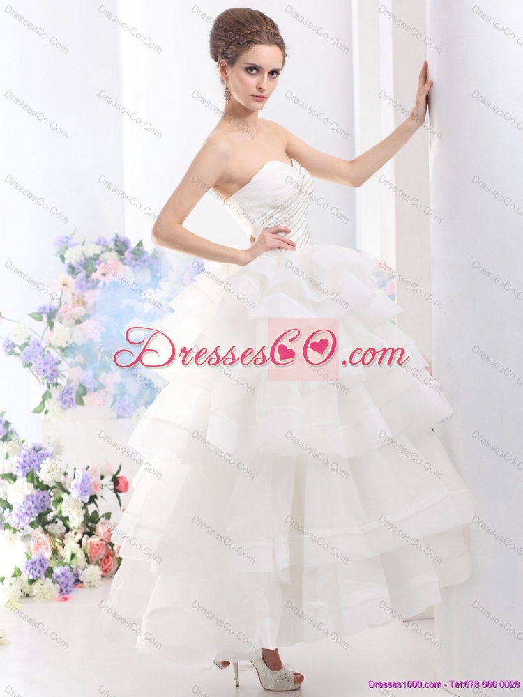 Unique WhiteShort Wedding Dress with Ruffled Layers and Beading