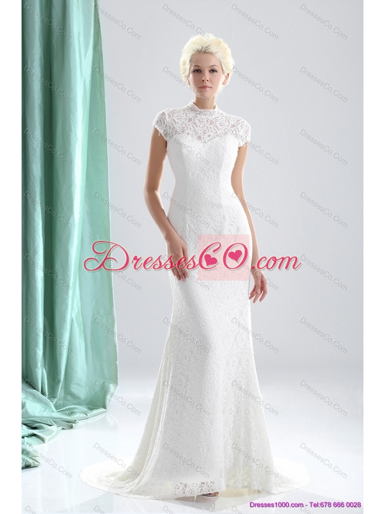 Wonderful High Neck Wedding Dress with Lace