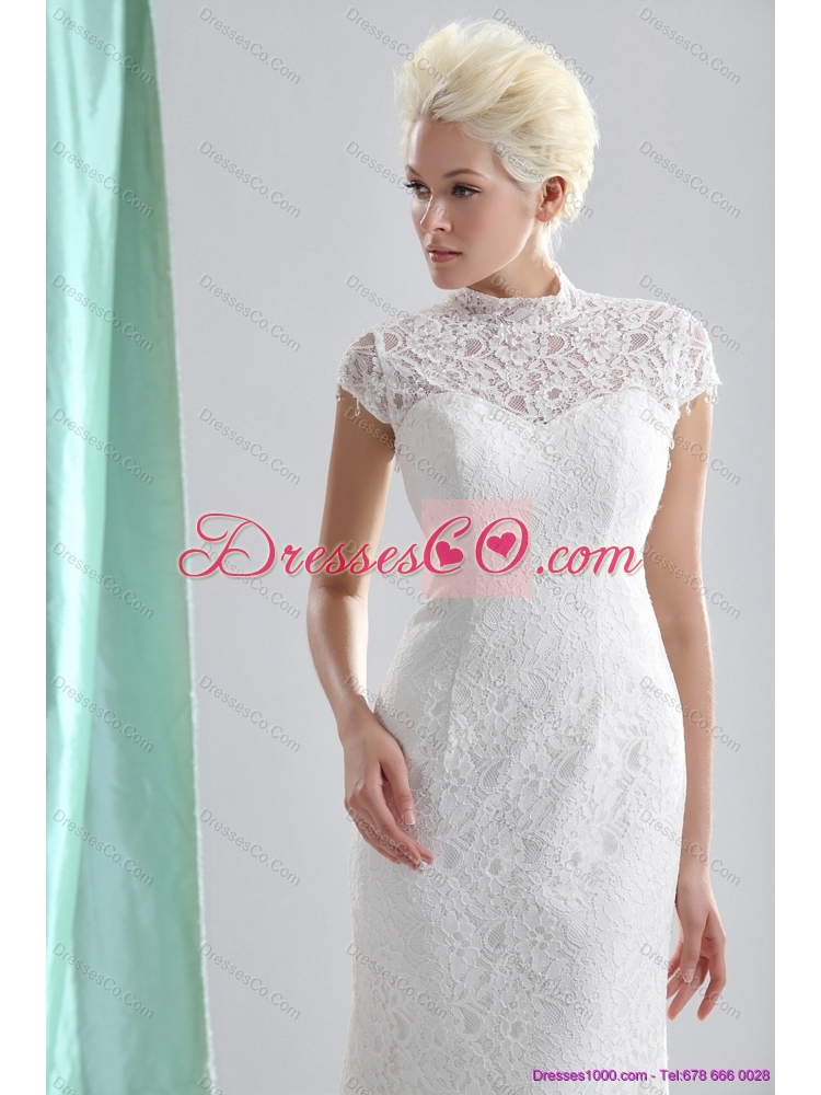 Wonderful High Neck Wedding Dress with Lace