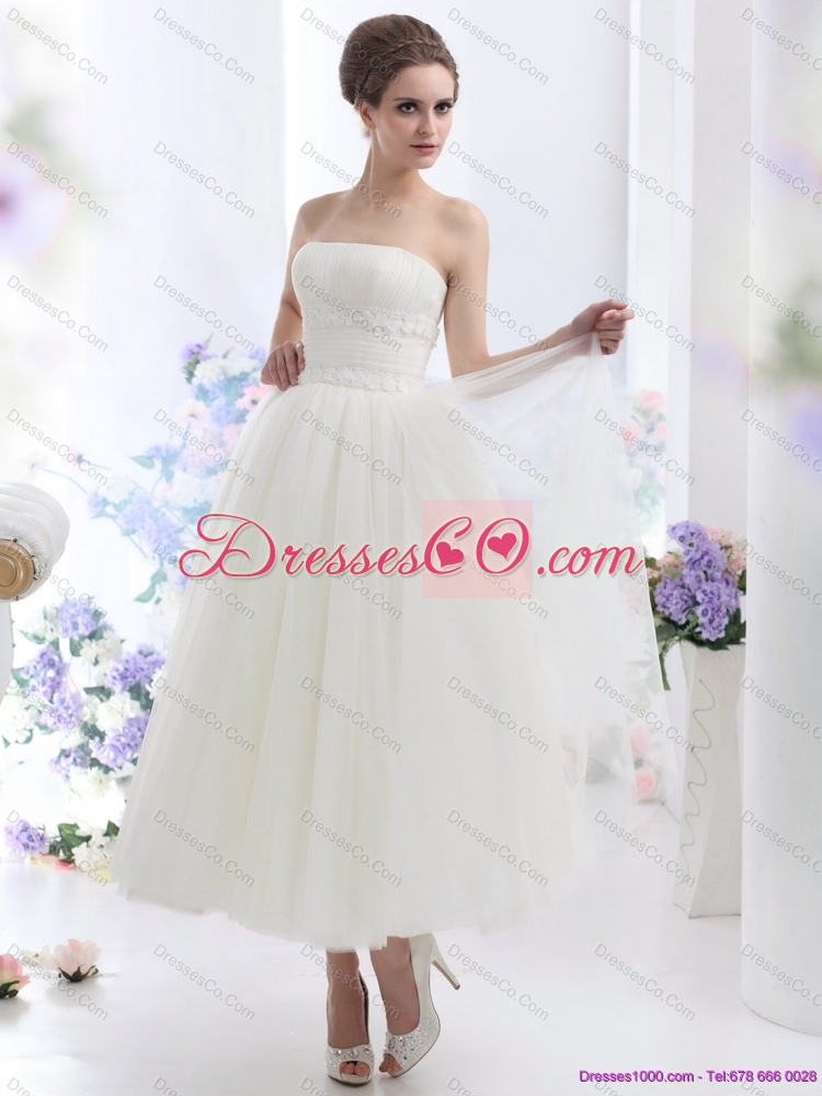 Cute White Strapless Short  Wedding Dress with Ruching