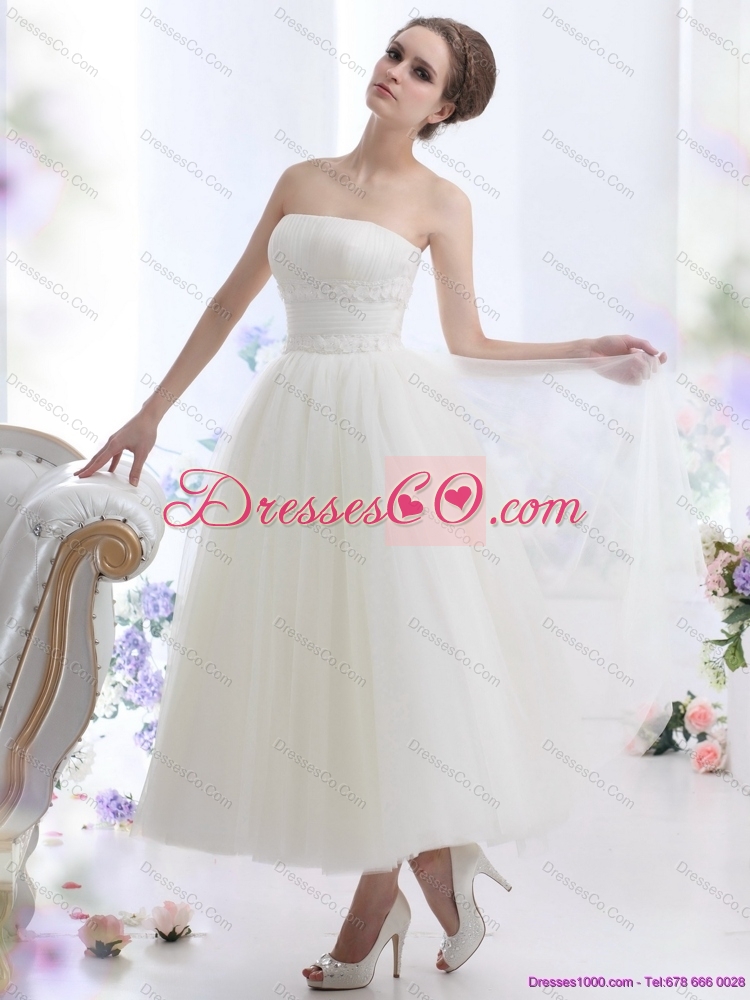 Cute White Strapless Short  Wedding Dress with Ruching