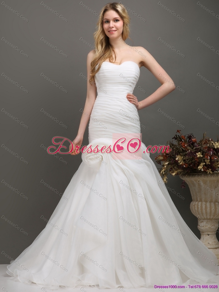 Decent Ruching Wedding Dress with Brush Train for