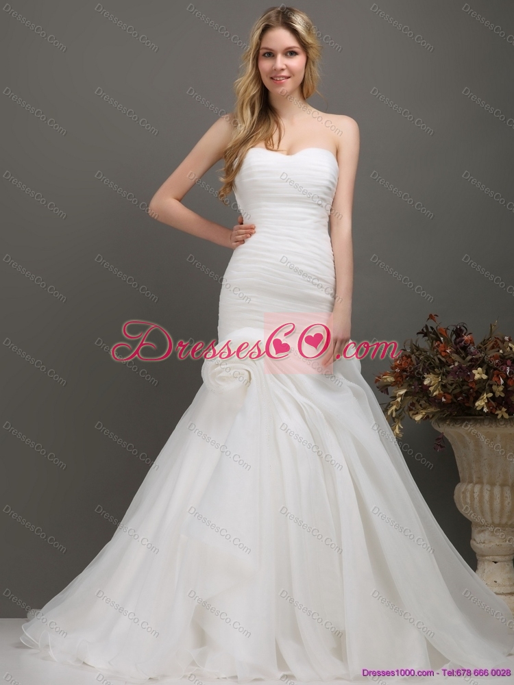 Decent Ruching Wedding Dress with Brush Train for