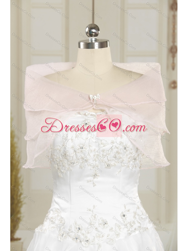 Detachable White Strapless  Short  Wedding Dress with Brush Train and Bownot