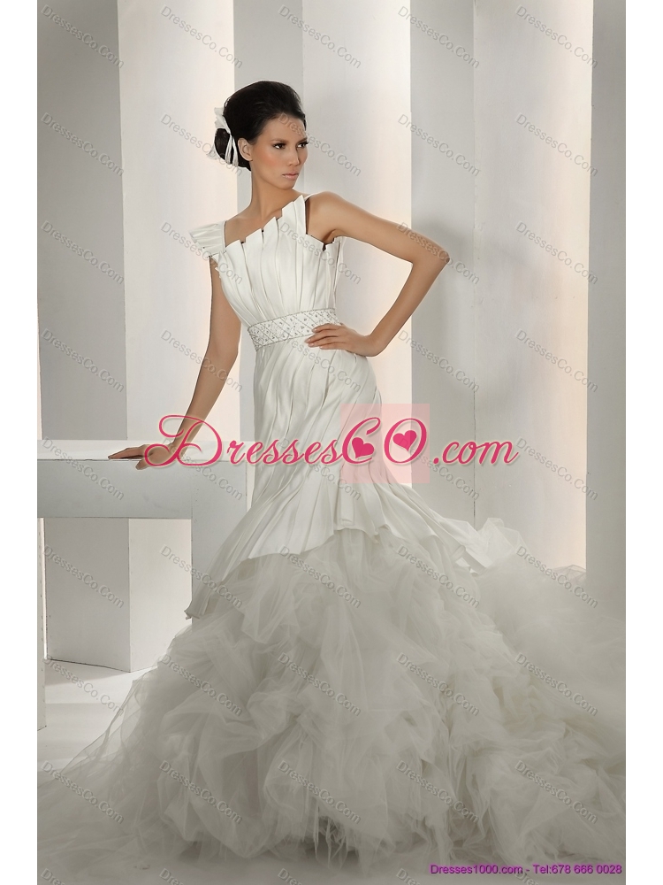 Gorgeous  Asymmetrical A Line Wedding Dress with Ruching and Ruffles