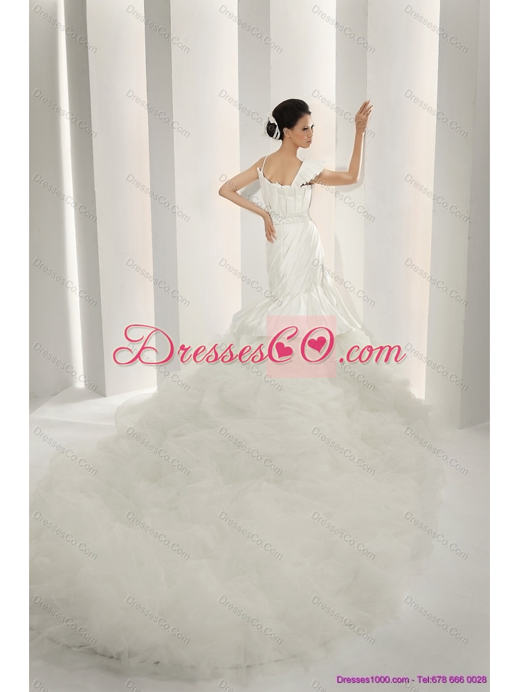 Gorgeous  Asymmetrical A Line Wedding Dress with Ruching and Ruffles