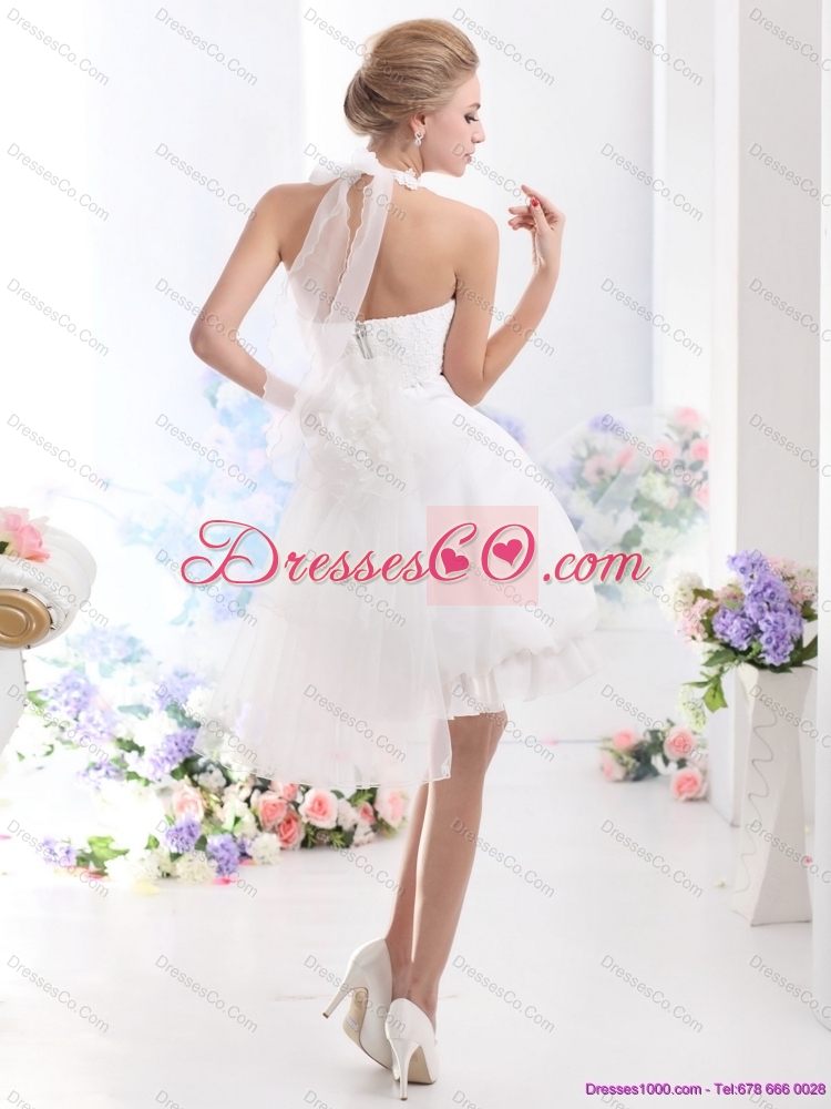 Short Wedding DressCheap Halter Top Laced Bridal Gowns in White