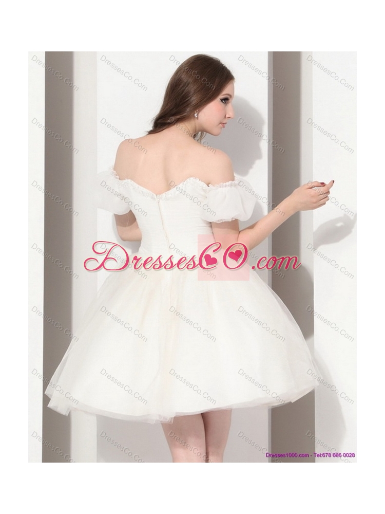 Exquisite  Off the Shoulder Short  Wedding Dress with Ruching and Appliques