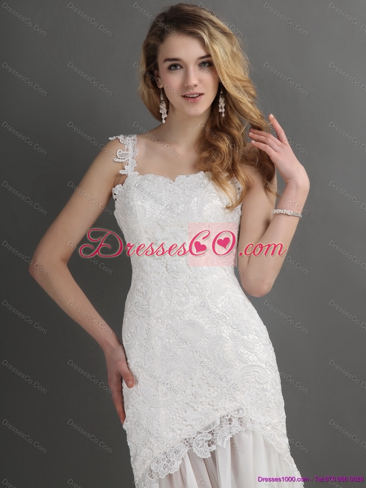 Laced White One Shoulder Lace  Wedding Gowns with Chapel Train