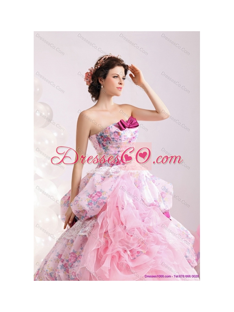 Multi Color Ball Gown Ruffles Lace  Wedding Dress with Lace and Bownot