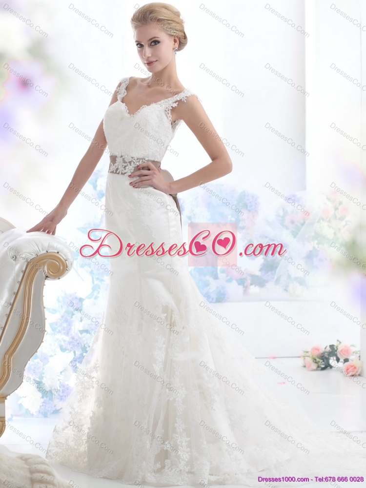 Perfect White Backless Wedding Dress with Sash and Lace