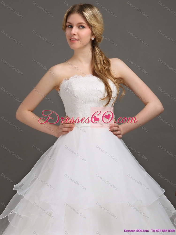 The Most Popular White Wedding Dress with Brush Train and Sash