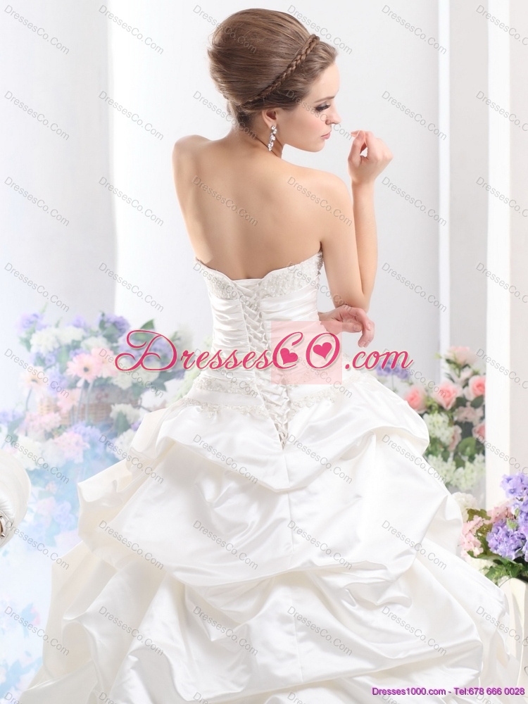 White Brush Train Maternity Bridal Dress with Pick Ups and Sequins
