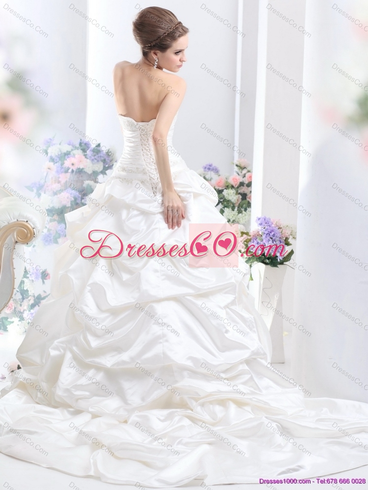 White Brush Train Maternity Bridal Dress with Pick Ups and Sequins