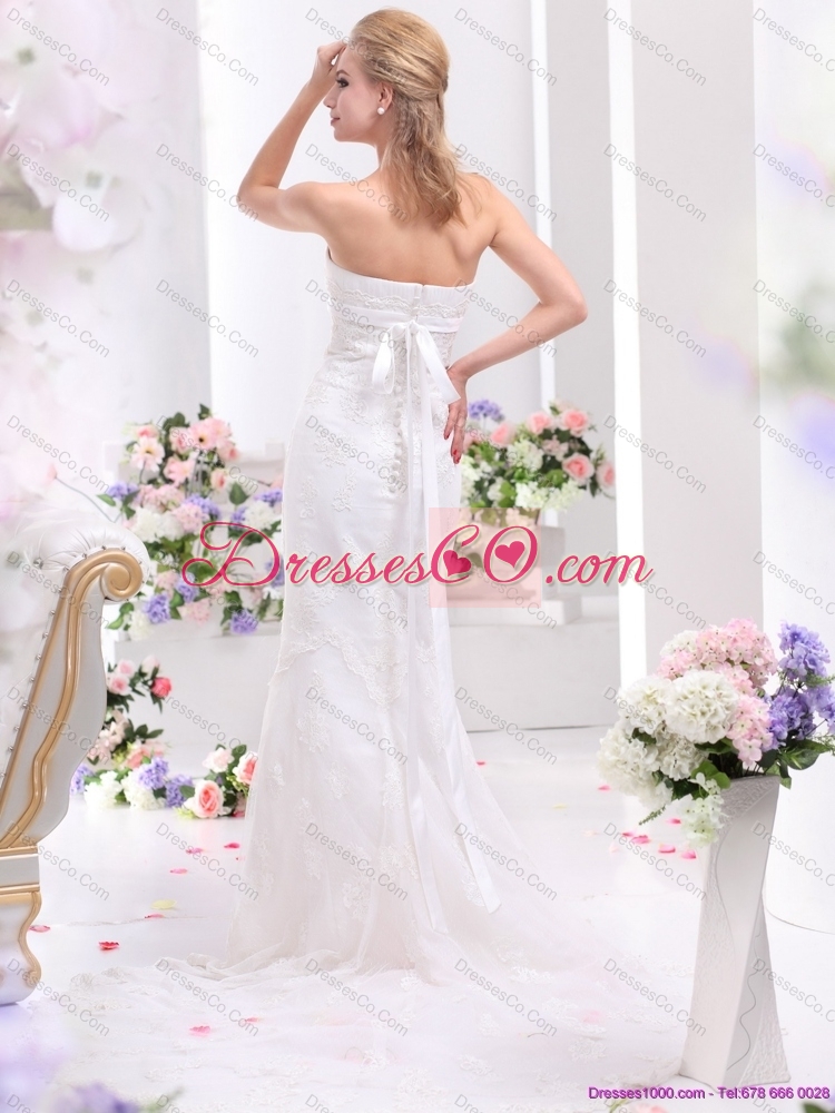 White Beading and Lace Wedding Dress with  Brush Train