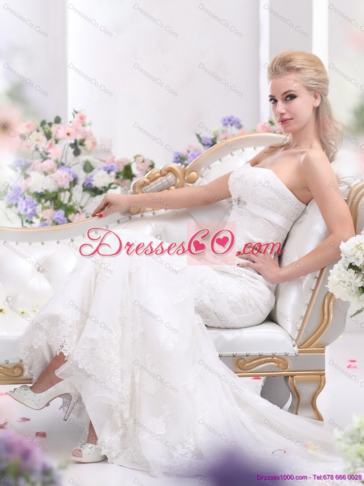 White Beading and Lace Wedding Dress with  Brush Train
