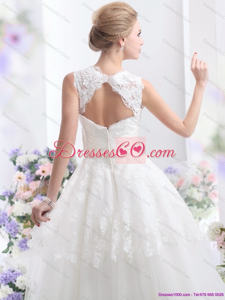 Cute Scoop Ankle-length Lace  Wedding Dress with Lace and Bowknot