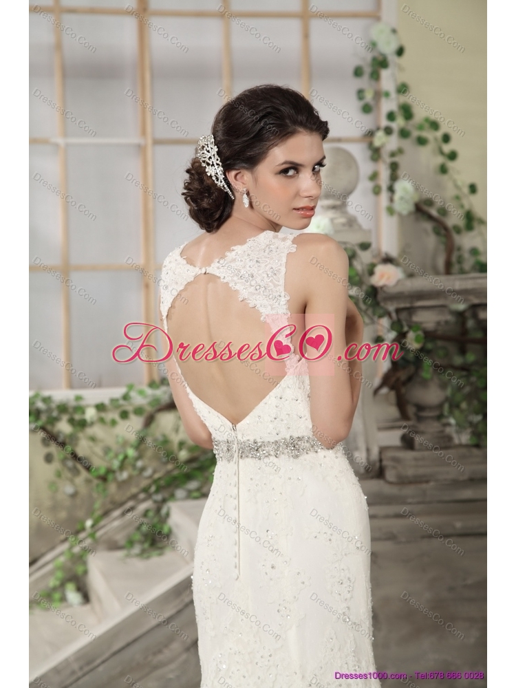 Flirting Lace Straps Lace Wedding Dress with Court Train