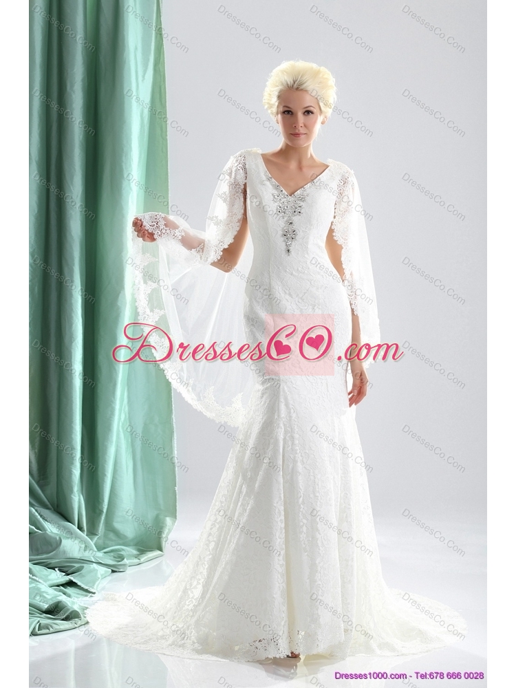 Luxurious V Neck Wedding Dress with Lace and Appliques