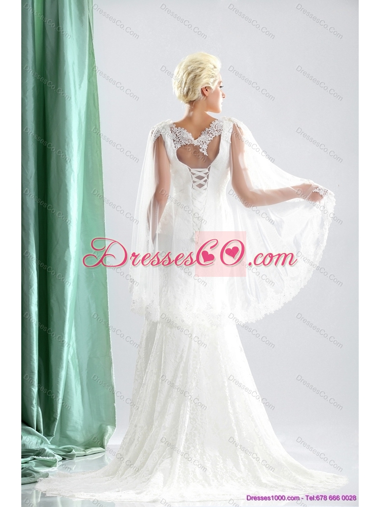Luxurious V Neck Wedding Dress with Lace and Appliques