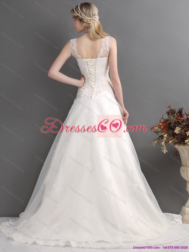 Perfect A Line Wedding Dress with Lace and Hand Made Flowers