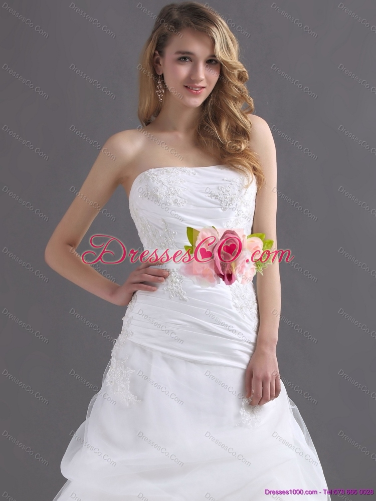 Perfect Ruffles Strapless White Maternity Wedding Dress with Hand Made Flower